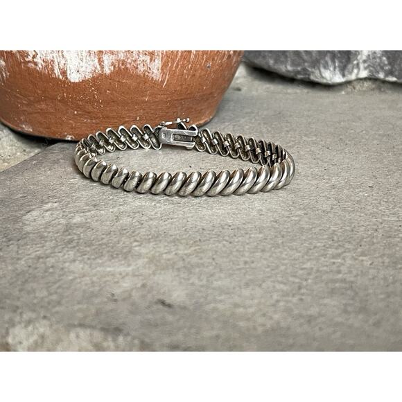 Vintage Sterling Silver Spiral Link Bracelet 7” Dome Twist 925 Box Clasp - Picture 6 of 13